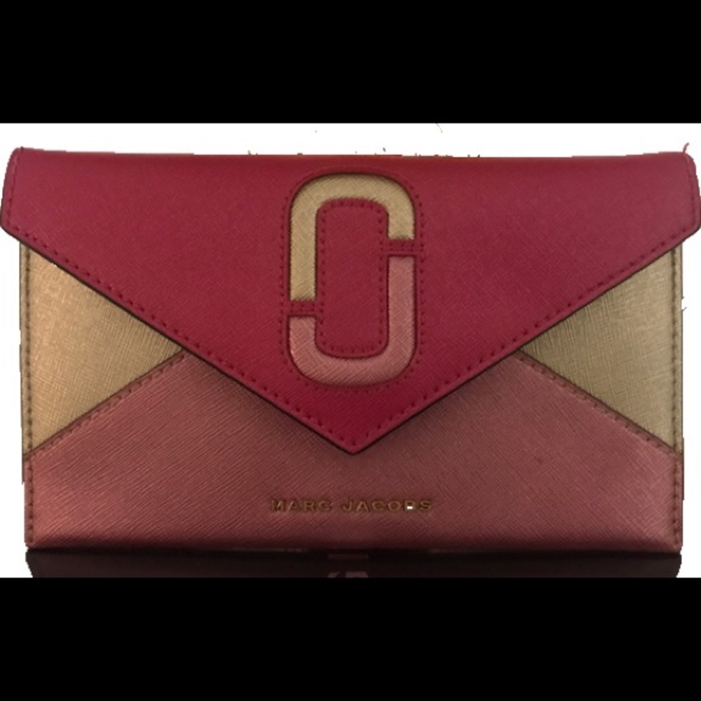 Magenta/Pink/ gold Clutch Leather Envelope Wallet